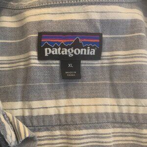 Blue and White Patagonia Short Sleeve Shirt